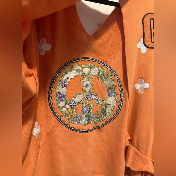 POL Orange V-Neck Sweater with Floral Embroidery - Picture 5 of 6